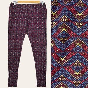 LuLaRoe Geometric Bandhani Print Comfy High Rise Lounge Pants Leggings Purple